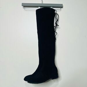 Stuart Weitzman Jocey Stretch Suede Black Tall Flat Boots Over the Knee Sz 8.5
